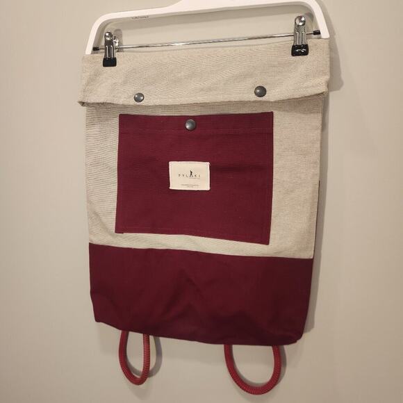 FLYAKI Bi-Color Backpack Handmade Canvas Dark Red and Cream High End Sustainable - Picture 2 of 8